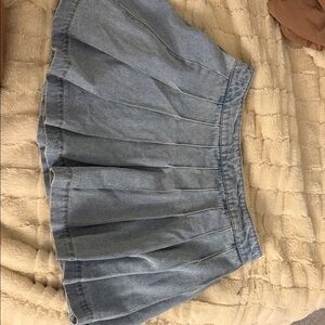 Blue Denim Pleated Skirt